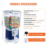 Gumball Machine for Kids, 17"H Home Candy Vending Machine, PC Gumball Dispenser, Bubble Gum Machine for Game Stores, Coin Operated Gumball Bank for Toy Capsules Bouncy Balls Candy, Blue